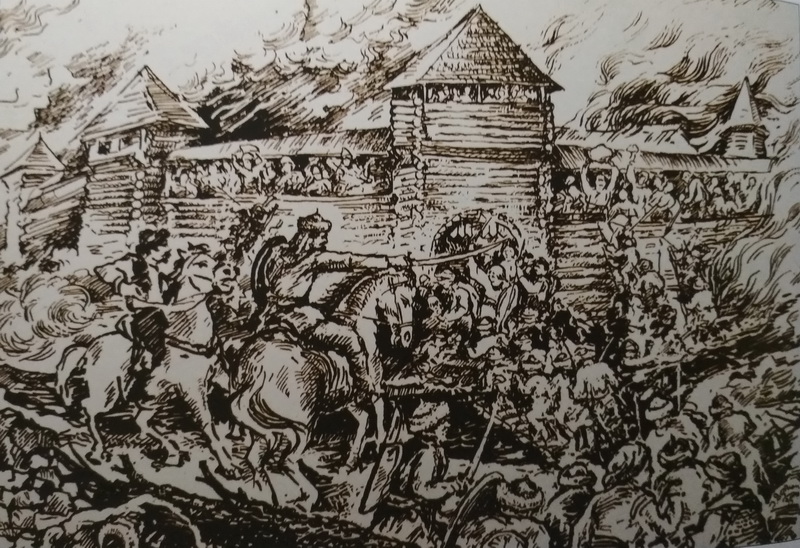 Напад татарської орди на покутське містечко у XVI столітті. Малюнок Ігоря Деркача