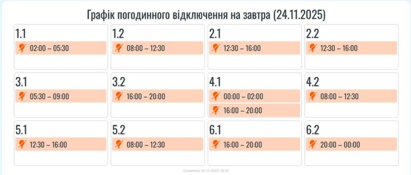 На Прикарпатті 24 листопада діятимуть графіки вимкнень світла 