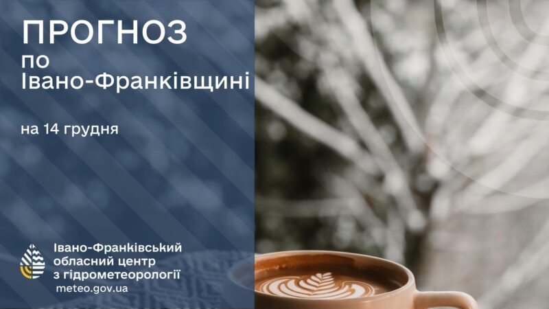 14 грудня на Прикарпатті синоптики прогнозують вітряну, хмарну погоду з проясненнями. Вночі — без опадів, вдень йтиме невеликий дощ.