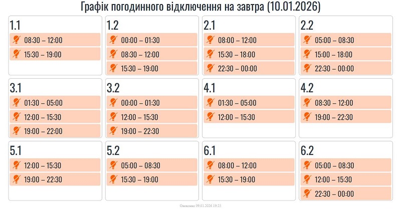 У суботу на Прикарпатті діятимуть графіки погодинних вимкнень