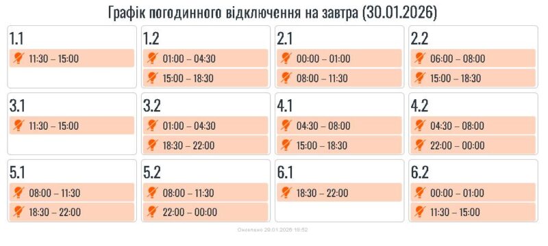 Графіки вимкнення світла на Прикарпатті на 29 січня