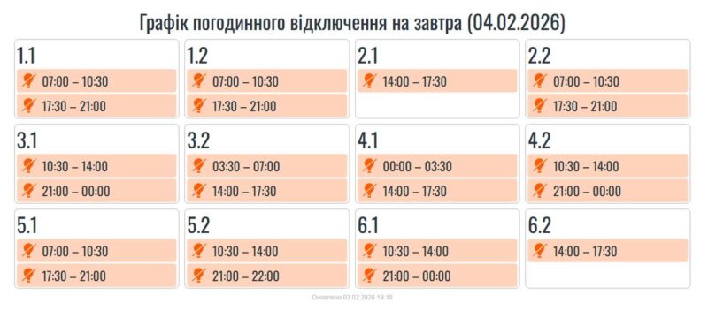 Графіки вимкнень електроенергії на Прикарпатті 4 лютого